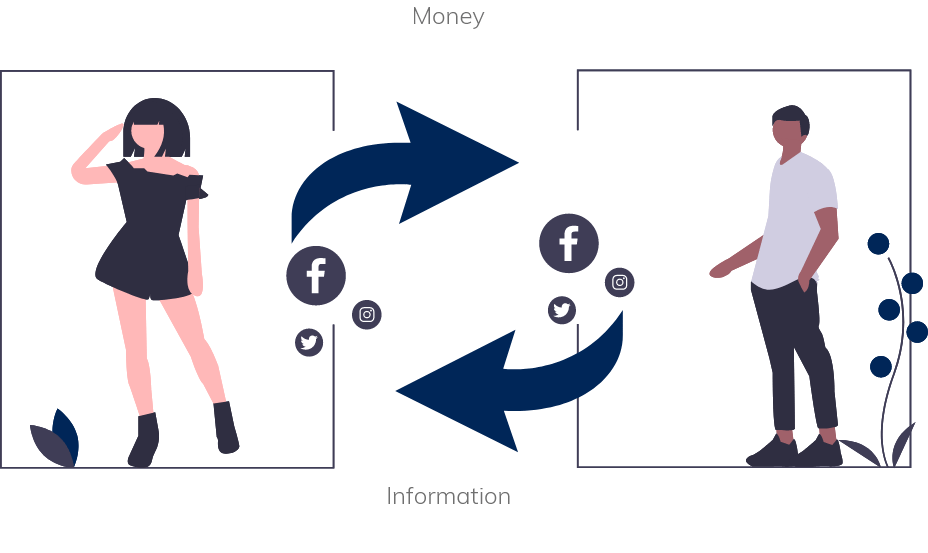 Metanet schematic of a peer-to-peer internet where where companies become facilitators instead of data controllers.